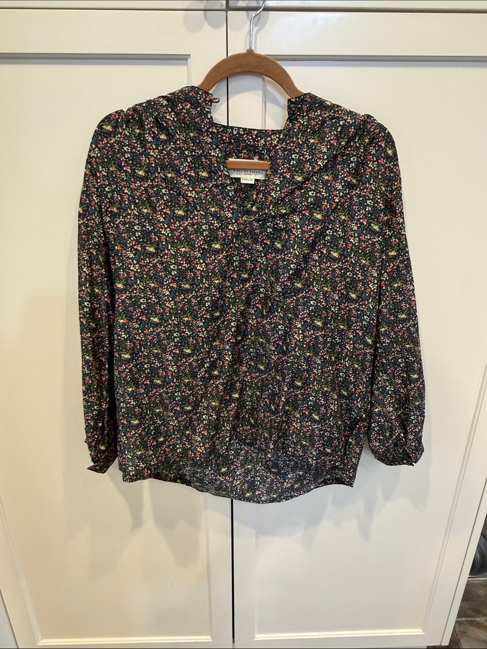 Trovata Black Floral Ruffle-Neck Long Sleeve Blouse